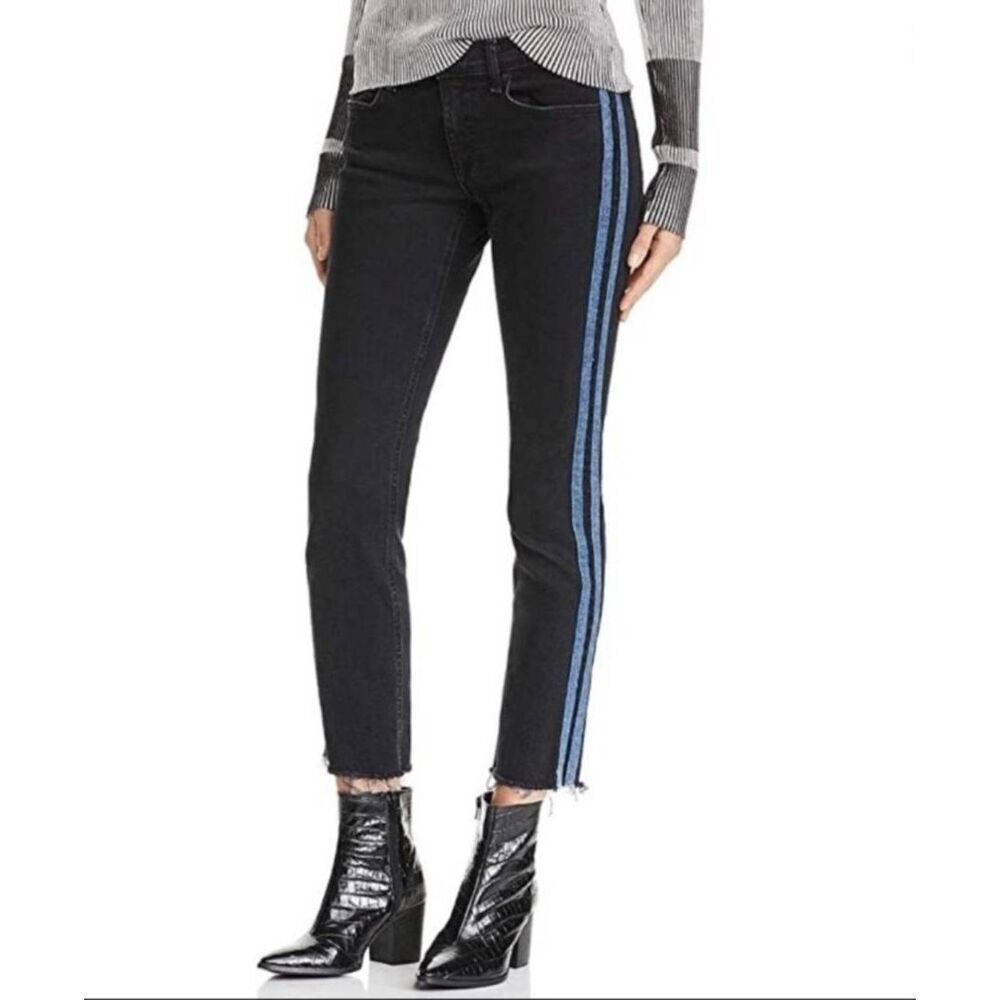 rag & bone Black Jeans with Blue Stripe